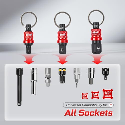 Geinxurn 3Pcs Socket Holder Keychain, 3/8" Drive Quick Release & Quick Change Socket Set Organizer for Socket Adapter Square Drive for Lineman, Electricians, Construction Crews Outdoor Work - style: B01K003-0308
