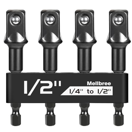 Mellbree 1/2 Impact Socket Adapter, 4 Pack 1/4 to 1/2 Inch Drill Socket Adapter for Impact Driver/Wrench, Automotive DIY, Extension Socket Bits, Handle Nut Driver and Drills - size: 1/4 to 1/2in