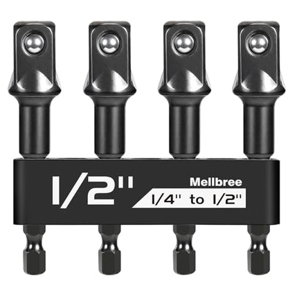 Mellbree 1/2 Impact Socket Adapter, 4 Pack 1/4 to 1/2 Inch Drill Socket Adapter for Impact Driver/Wrench, Automotive DIY, Extension Socket Bits, Handle Nut Driver and Drills - size: 1/4 to 1/2in