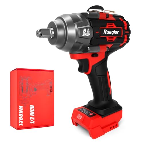 Cordless Impact Wrench 1/2" Compatible with Milwaukee 18V Battery, Impact Wrench 1000FT-LBS(1360N.m) High Torque Brushless Electric Impact Power Impact Driver for Car, Truck(No Battery) - color: Red 1360n 1/2in
