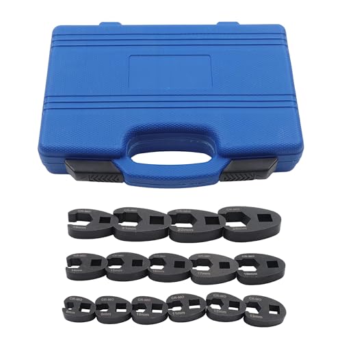 15Pcs Crowfoot Wrench Kit Metric 8-24mm 1/2 and 3/8 Inch Drive Flare Nut Wrench Set