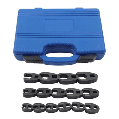 15Pcs Crowfoot Wrench Kit Metric 8-24mm 1/2 and 3/8 Inch Drive Flare Nut Wrench Set