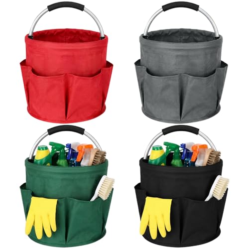 LemonRoad 4 Pack Cleaning Caddy with Handle 17L Foldable Cleaning Supplies Organizer Oxford Cloth Storage Basket with 6 Pockets Portable Multi Bucket Bag for Home Garden(Black,Dark Gray,Red,Green) - color: Black,dark Gray,red,green