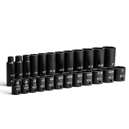Capri Tools 3/8 in. Drive SAE Shallow and Deep Impact Socket Set (24-Piece) - size: Shallow & Deep Set / 5/16-1 in.