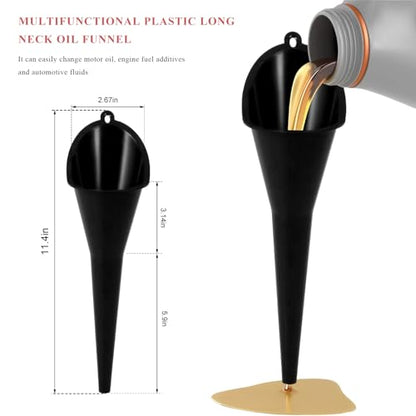 2 PCS Oil Funnel, Multi-Purpose Plastic Long Neck Oil Funnel, Automotive Use Funnels for Filling Oils Lubricants Water Diesel, Kitchen Funnels for Filling Bottles Jars (Black) - color: Black, 2 PCS