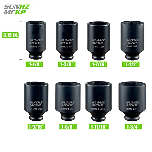 SUNHZMCKP 1/2" Drive Deep 6-Point Impact Socket Set, 8-Piece Standard SAE Spindle Axle Nut Impact Socket Set, Cr-Mo, 1-1/4-Inch to 1-3/4-Inch Size - color: 8-piece, size: 8-Pc 1/2" SAE Drive Impact Socket Set