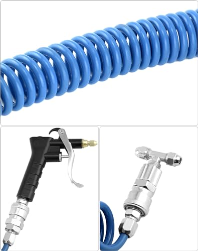 QWORK Air Blow Gun Kit, 2 Sets of Heavy Duty Air Duster Blow Gun Dust Cleaner with 16' (5m) Long Coil, Air Seat Blow Gun Fits 1/4"(6mm) air Hose for Trucks, Semi Trailers or Tractors - size: 2 Pcs