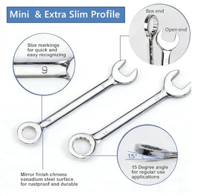 Small Wrench Set, 10-Piece Mini Combination Wrench Set, Ignition Wrench, Micro&Thin, Metric Size: 4mm, 4.5mm, 5mm, 5.5mm, 6mm, 7mm, 8mm, 9mm, 10mm, 11mm, with Unique Wrench Organizer (Blue) - size: METRIC