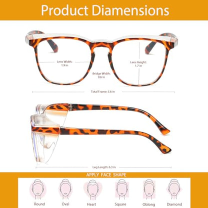 Feaglo Safety Glasses, Anti Fog Safety Goggles for Women Men, Blue Light Blocking Stylish Eye Protection Glasses Side Shield - color: Tea Leopard+purple+mint Green