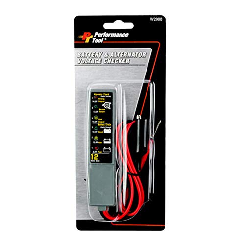 Performance Tool W2980 12V Battery and Alternator Tester with Easy-to-Read LED Lights for State of Charge and Output Level Detection