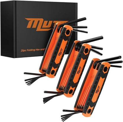 Mutt Tools 25pc Folding Allen Key Set – Compact SAE & Metric Tool for Bikes, DIY, Archery – Color-Coded, Allen Wrenches Sets Stamped with Sizing Info - style: 25pc Folding Hex and Star Key Set