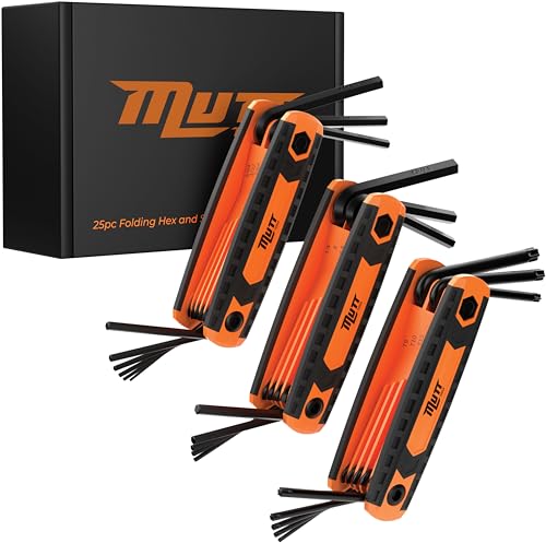 Mutt Tools 25pc Folding Allen Key Set – Compact SAE & Metric Tool for Bikes, DIY, Archery – Color-Coded, Allen Wrenches Sets Stamped with Sizing Info - style: 25pc Folding Hex and Star Key Set