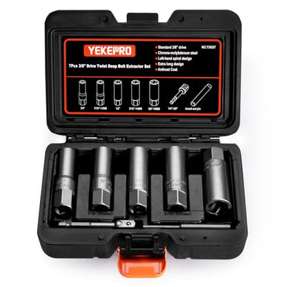 7 PCS Bolt Extractor Kit, 3/8" Drive Spark Plug Removal Extraction Socket Tool, Spiral Deep Bolt Extractor Set for Damaged, Frozen, Rusted, Rounded-Off Bolts, Studs, Nuts & Screws, T38207 - size: 7-pieces