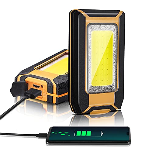Favorlite 2-Pack Rechargeable LED Work Light, 1600LM Magnetic Portable | Phone Charging, 12-Hr Battery, Waterproof, Car Repair, Camping, Garage & Emergency Use