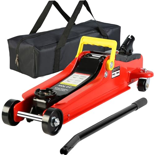SSLine 2 Ton Floor Jack Automotive Portable Hydraulic Car Jack Heavy Duty Steel Low Profile Racing Floor Jack with Carry Bag - Lifting Range 3.3"-15.2" 4400LB Capacity - color: Red, size: 2 Ton Single Pump