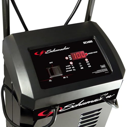 Schumacher Electric Wheeled Automatic 6A Car Battery Charger and 300A Engine Starter, 4-in-1 Solution, Maintainer, 60A Boost, for 6V/12V Power Sport, Automotive, and Marine Batteries, SC1400 - style: Wheel Battery Charger