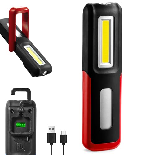 Men's Tool, Rechargeable LED Work Light BBQ Accessories with Magnetic Base & 360° Rotatable Hook, Multipurpose Mechanic Household Flashlight with Long Runtime,Red - color: Red