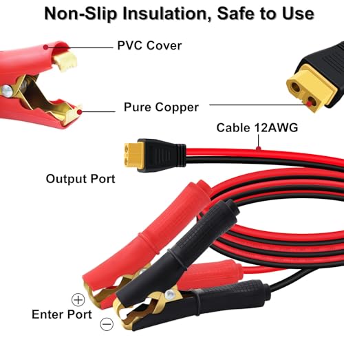 XT60 to Alligator Clip Cable 12AWG 30A XT60 Female to Alligator Clips 12V 24V, for Power Station, Cars Motorcycles, Tractor, Ship (1 m/3 ft) - size: 1 m/3 ft