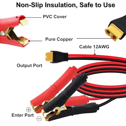 XT60 to Alligator Clip Cable 12AWG 30A XT60 Female to Alligator Clips 12V 24V, for Power Station, Cars Motorcycles, Tractor, Ship (1 m/3 ft) - size: 1 m/3 ft