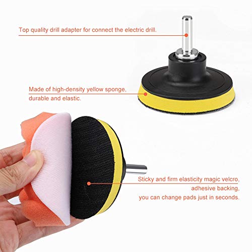 11Pcs 3 Inch Car Foam Drill Polishing Pad Kit Buffing Sponge Pads Kits by Yesallwas,for Car Sanding, Polishing, Waxing (8 Polishing Pads,1 Woolen Buffer, 1 Thread Drill Adapter with Shank) - size: 3"/80mm 11pcs