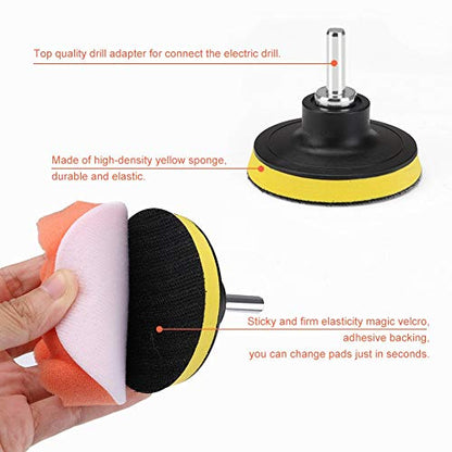 11Pcs 3 Inch Car Foam Drill Polishing Pad Kit Buffing Sponge Pads Kits by Yesallwas,for Car Sanding, Polishing, Waxing (8 Polishing Pads,1 Woolen Buffer, 1 Thread Drill Adapter with Shank) - size: 3"/80mm 11pcs