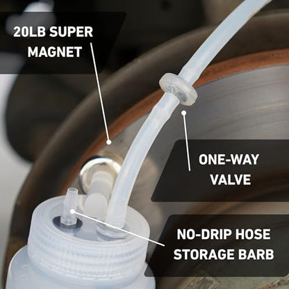 Brake Bleeder Kit - One-Way Check Valve, Magnet Mount, 16oz Catch Bottle, 16” Hose