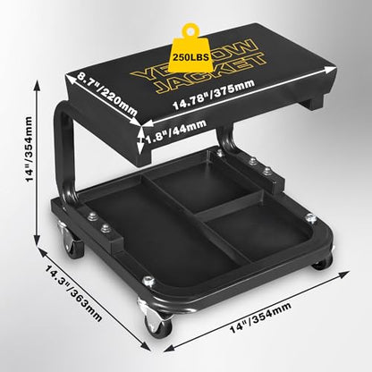 YELLOW JACKET Creeper Garage/Shop Seat, 250 LBS Capacity Rolling Padded Mechanics Stool Removal Seat with Tool Tray - size: Large