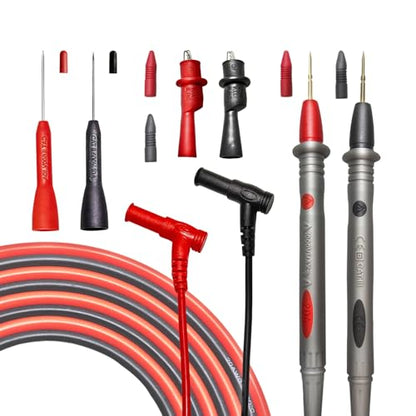 Multimeter Leads Kit, 49-Inch Silicone Test Leads, CAT III 1000V 20A | Premium probe accessories; gold-plated tips; alligator clips; 0.8 mm back probes; fits Fluke, AstroAI and Klein meters
