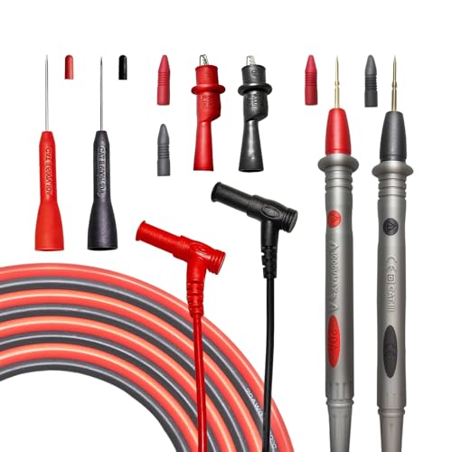 Multimeter Leads Kit, 49-Inch Silicone Test Leads, CAT III 1000V 20A | Premium probe accessories; gold-plated tips; alligator clips; 0.8 mm back probes; fits Fluke, AstroAI and Klein meters