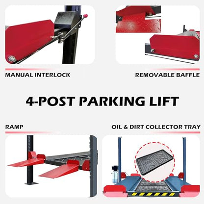 9000LBS Heavy Duty 4 Post Car Lift with Copper Motor | Portable Car Lifts for Home Garage | Car Storage Lift 4 Post Parking Lift - size: MJ-4T-40A