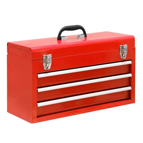 3 Drawer 20“ Metal Tool Box Portable Steel Tool Chest with Metal Latch Closure for Garage, Home and Workbench, Red - size: 20Inch-RED