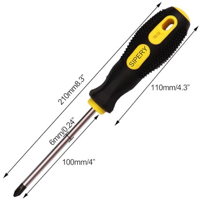 2 Pack Phillips Screwdriver - 4 Inch Shaft, Cross-head 6mm PH2 Magnetic Extended Screwdriver With Rubber Handle - size: 4 Inch