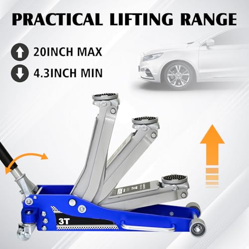 3 Ton Aluminum & Steel Hybrid Hydraulic Floor Jack, Dual Piston Racing Jack, CE Certified - size: 3T - Aluminum Body w/ Extra Saddle