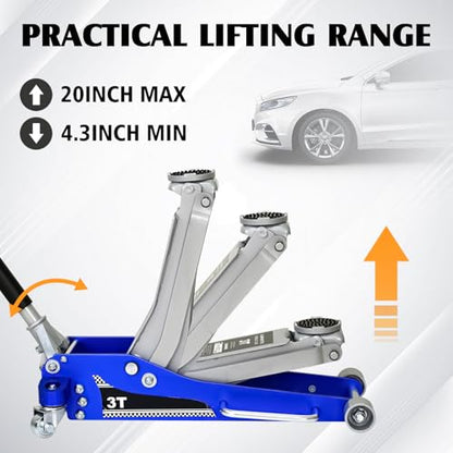 3 Ton Aluminum & Steel Hybrid Hydraulic Floor Jack, Dual Piston Racing Jack, CE Certified - size: 3T - Aluminum Body w/ Extra Saddle