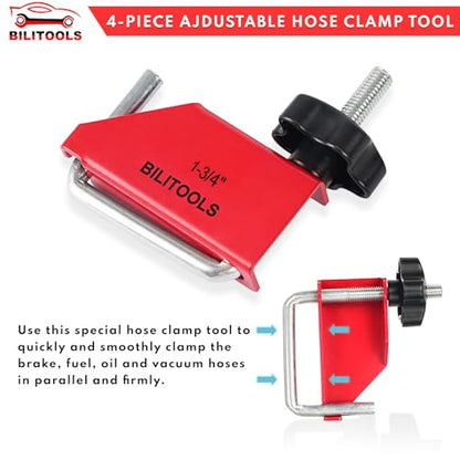 BILITOOLS 4pcs Hose Pinch Off Pliers Set, Clamp Tool for Lines | Carbon Steel, 3/8-1-3/4" Sizes, for Fuel/Vacuum/Coolant/Radiator/Brake Hoses, Adjustable Flow, Non-Damaging, Rust-Resistant