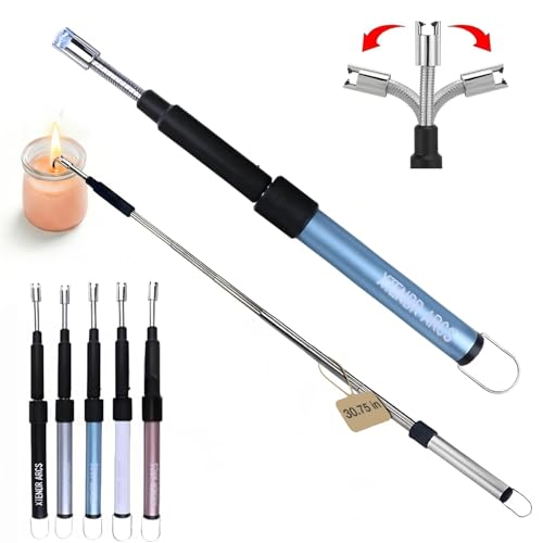 V2 Extendable 2.5 Feet. Arc Extra Long Lighter, Flameless Fireplace Stove Electric Candle Lighter, Long Neck for Pilot Light, Grilling, Firepit, Kitchen, BBQ (Blue) - color: Blue
