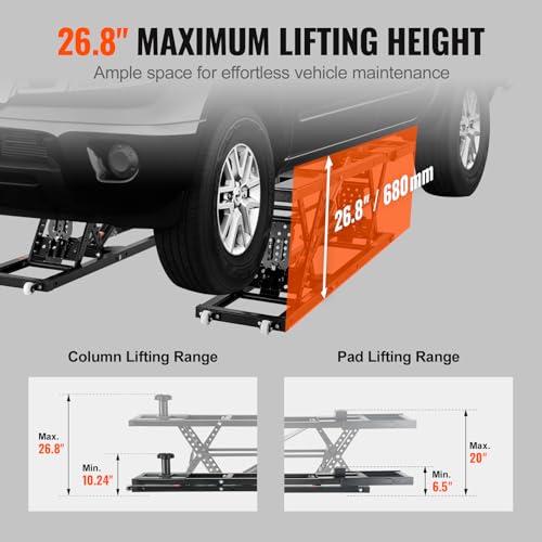 VEVOR Portable Car Lift - 7,000 LBS Capacity, 26.8" Max. Height, Heavy-Duty Carbon Steel Truck Lift with 120V Power Unit | 26.8" Max Height, Extended-Length Plates, Heavy-Duty Carbon Steel, 120V Power Unit, For Home Garage Shop