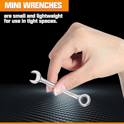 Mini Wrench Set Metric and SAE 20 Pcs Ignition Wrenches 4-11mm & 5/32" to 7/16" Open End Box End Wrench Set with Key Ring, Combination Wrench Sets with Zipper Bag - style: Metric and SAE