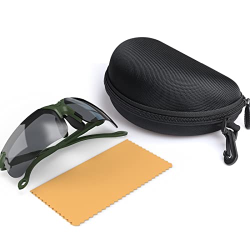 xaegistac Shooting Glasses with Case-Safety Glasses Anti Fog | Z87.1 Certificated Impact Resistance Safety Glasses for Hunting Shooting Sports - color: Black Lens-green Frame