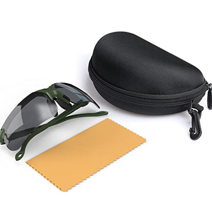xaegistac Shooting Glasses with Case-Safety Glasses Anti Fog | Z87.1 Certificated Impact Resistance Safety Glasses for Hunting Shooting Sports - color: Black Lens-green Frame
