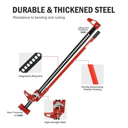 60" Ratcheting Off Road Utility Farm Jack - 3 Ton (6,000 Lbs) Capacity, Floor Jack Lifting Range of 5.12 Inch to 55 Inch Ideal for Car, Truck, ATV, and SUV Use