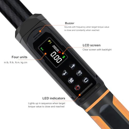 Uharbour Digital Torque Wrench 1/2 Drive with Carbon Fiber Body, 2.2-147.5 Ft.lb Range, ±1% Accuracy with Vibration, Buzzer and LED Alert, Suitable for Car, Motorcycle and Bicycle - size: 1/2" Drive 2.2-147.5 ft.lbs (Carbon fiber tube)