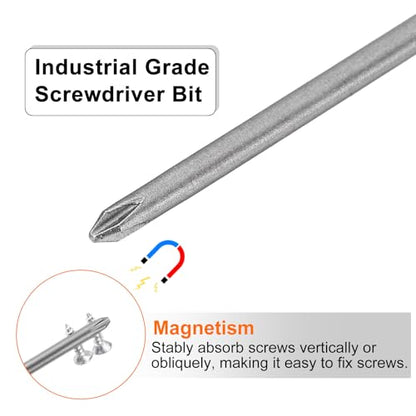 HARFINGTON 5pcs #0 Phillips Screwdriver Bit PH0 1/4" Hex Shank 3" (75mm) Long Magnetic S2 Steel Industrial Grade Screw Driver Bit Cross Head Electric Drill Bits 0.098" (2.5mm) Rod - size: PH0 x 75mm x 2.5mm