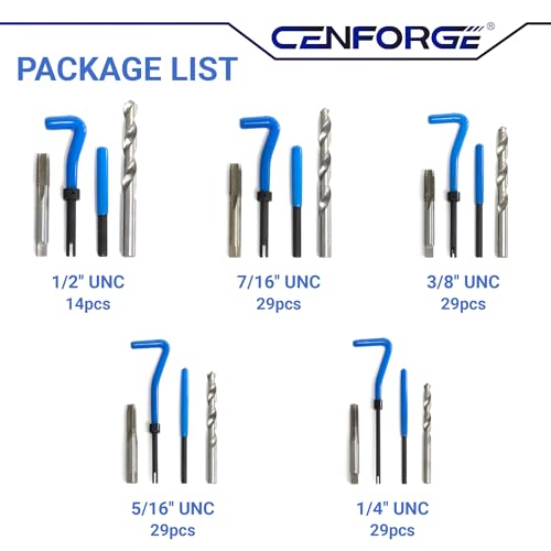 SAE Helicoil Thread Repair Kit, 131-Piece SAE Threaded Insert Kit with HSS Drill Bits & 304SS Inserts | 1/4" 5/16" 3/8" 7/16" 1/2" Sizes | Portable Case for Automotive & Industrial Repair - size: 131PCS SAE, style: Multi Size Set