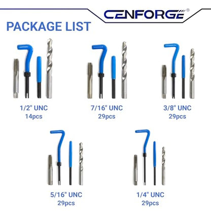 SAE Helicoil Thread Repair Kit, 131-Piece SAE Threaded Insert Kit with HSS Drill Bits & 304SS Inserts | 1/4" 5/16" 3/8" 7/16" 1/2" Sizes | Portable Case for Automotive & Industrial Repair - size: 131PCS SAE, style: Multi Size Set