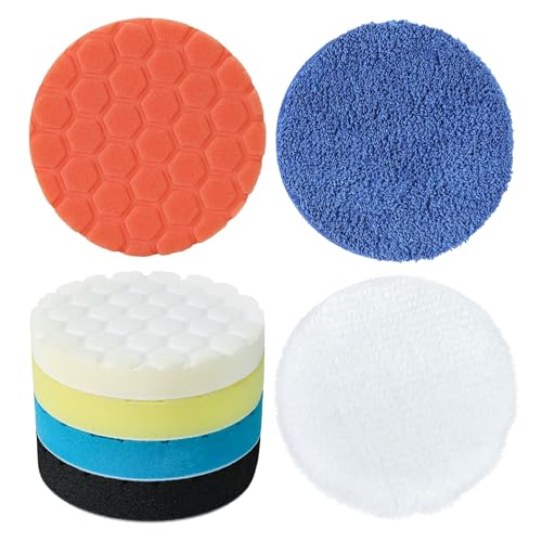 Bufing Polishing Pads - 7Pcs Face for Backing Plate, Car Compound Buffing Sponge Pads and Woolen Cutting Polishing Pad Kit (7 inch)