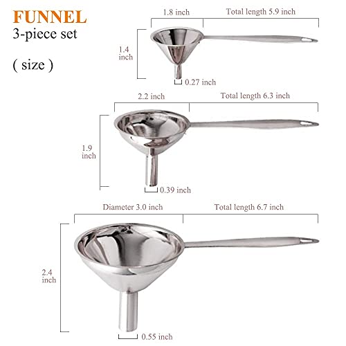 Small Funnels for Filling Bottles Stainless Steel Kitchen Funnels (Long) | 3 Pcs Food-grade Metal Kitchen Funnels Set for Transferring Essential Oils Liquid Fluid Spice Dry Ingredients Powder,Durable - size: ‎Long-handled funnel