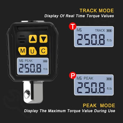 1/2” Drive Digital Torque Adapter, 12.54-250.8 Ft-lb/17-340 Nm Digital Torque Adapter Set with 3/8" and 1/4" Adapters, Buzzer & LED Flash Notification for Motorcycle Car Repair - size: 12.54-250.8Ft.lb/17-340Nm