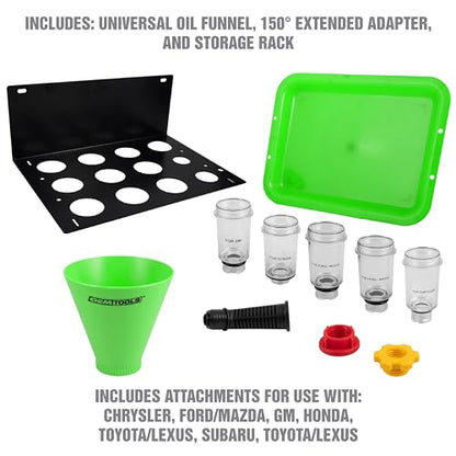 OEMTOOLS No Spill Oil Funnel Kit with 8 Attachments & Transparent Chamber | Compatible with Chrysler, Ford/Mazda, GM, Honda, Toyota/Lexus, Funnels for Automotive Use - size: Universal Set