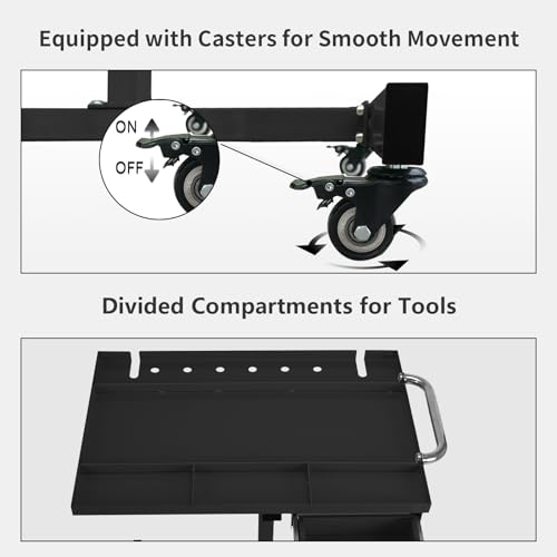 Rolling Tool Tray with Wheels,29×20×34in Tear Down Work Table with Drawers,220lbs Capacity Mechanics Rolling Work Table for Garage, Shop, DIY (Black) - size: Black